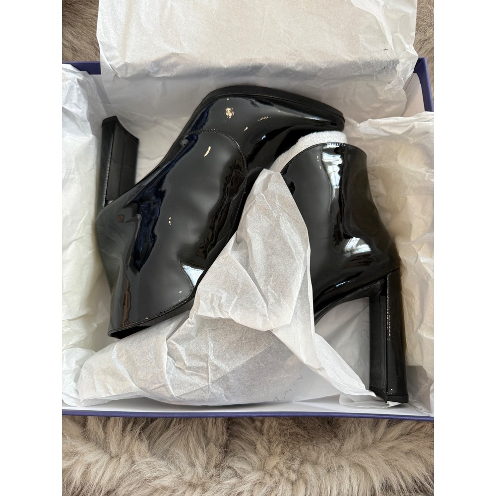 Stuart Weitzman Looksharp Black Patent Leather Block Heel Ankle Boots 6M - Picture 6 of 9